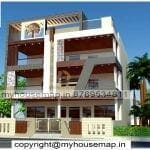 image of triple floor bungalow house front design and unique design with perfect color theme