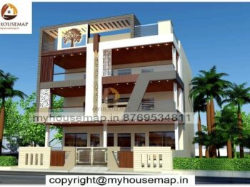 image of triple floor bungalow house front design and unique design with perfect color theme