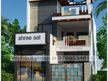 image of 2 story commercial cum residential 3d elevation and beautiful front design with small house