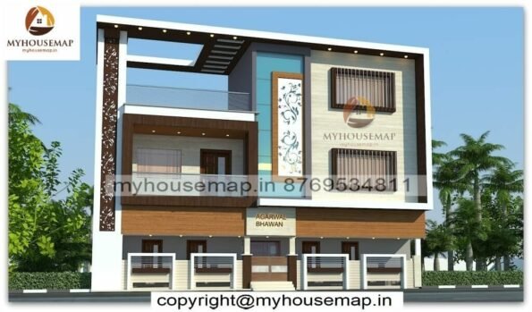 image of Two floor 3d design elevation and best front look ultra modern design with big front