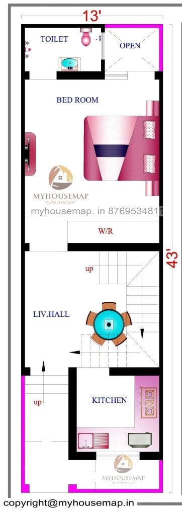 13×43 ft house plan 1 bhk