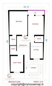 23×40 ft house plan 3 bhk