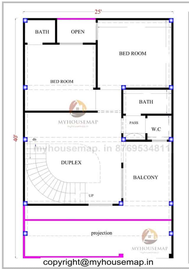 25 40 Ft House Plan 3 Bhk With Parking And Front Garden