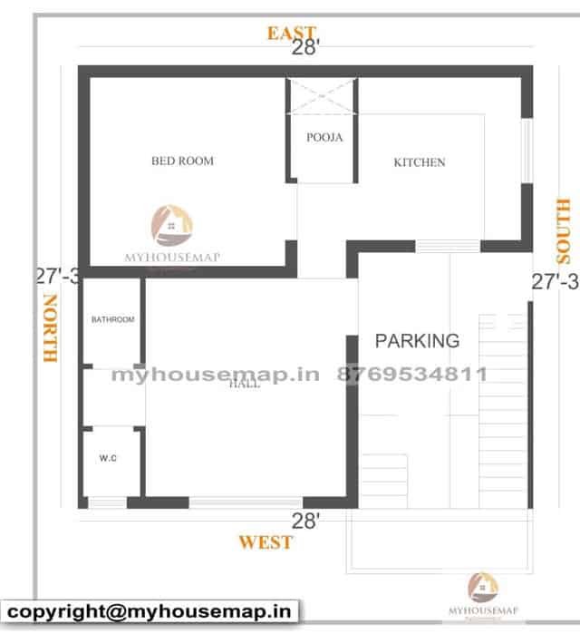 Simple 1 bhk house plan drawing