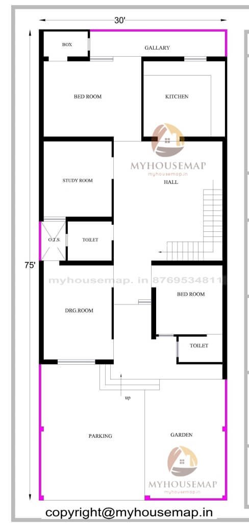30×75 ft house plan 3 bhk