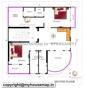 34×36 ft house plan 2bh