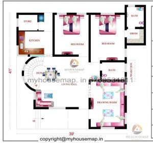 39×41 ft house plan 2 bhk