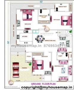 40×50 ft house plan 3bhk