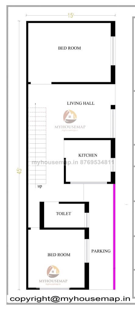 15×45 ft house plan 1 bhk