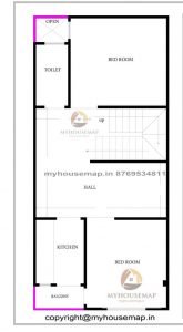16×34 ft house plan 2 bhk