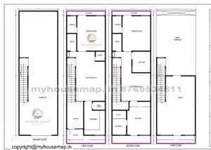 17×52 house plan 3 bhk