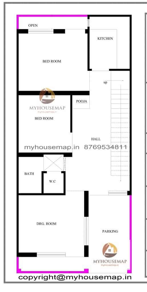 19×40 ft house plan 2 bhk