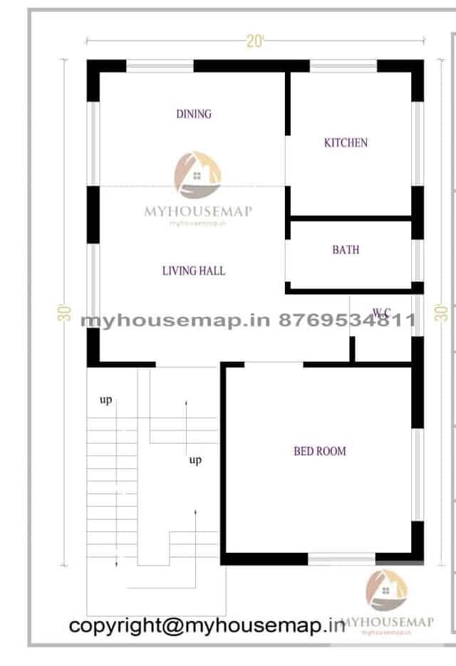 20×30 house plan 1 bhk