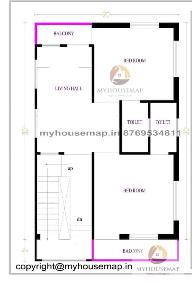 20 30 Ft House Plan 3 Bhk With Parking And Stair Outside