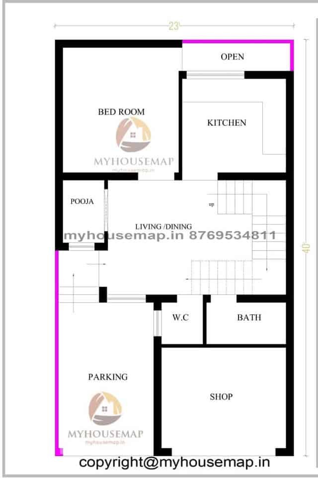 23×40 ft floor plan 1 bhk