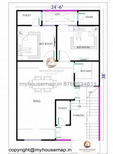 24×38 ft house plan 2 bhk