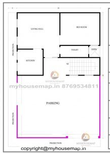 30×45 ft house plan 1 bhk