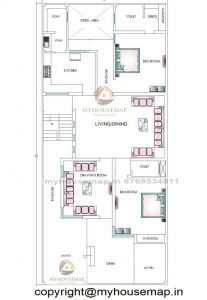 32×72 ft house plan 2 bhk