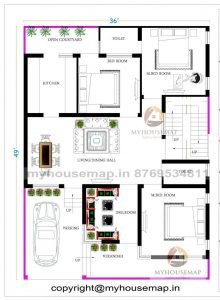 36×49 ft house plan 3 bhk