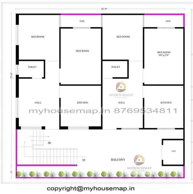 37×41 ft house plan 4 bhk
