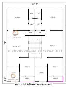 37×45 ft house plan 4 bhk