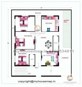 45×50 ft house plan 43bhk