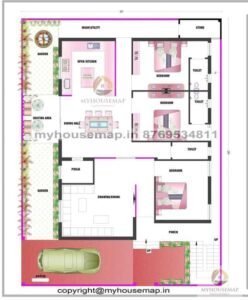 45×60 ft floor plan 3 bhk