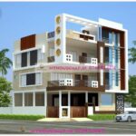 image of 3 story modern house design front and perfect color theme with corner home