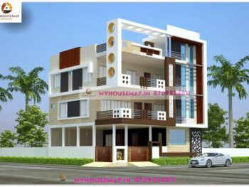 image of 3 story modern house design front and perfect color theme with corner home