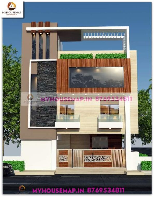 image of 3 floor ultra modern elevation design and best front with modern design