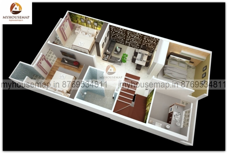 3d floor plan 27×50 ft