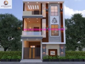 image of 2 floor house elevation design and beautiful front with wooden tiles