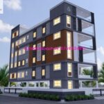 image of front elevation 5 floor modern design and white, gray color theme with corner building