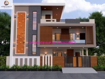 image of duplex house elevation and modern front section design with terra cotta jali