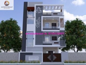 image of G+2 best elevation design for house and gray, white building theme with front section