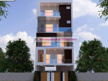 image of 3d exterior elevation multi story and white, brown color theme with modern design