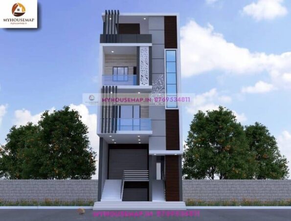 image of commercial cum residential 3d elevation and simple and modern design with budget design