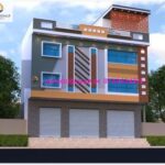 image of 3 floor commercial building elevation and best front design with perfect color theme