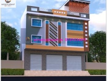 image of 3 floor commercial building elevation and best front design with perfect color theme