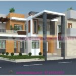 image of duplex elevation designers and white and gray color theme with wooden tiles