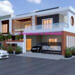 image of house elevation design for 2 floors and unique front design with latest color combination