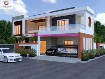 image of house elevation design for 2 floors and unique front design with latest color combination