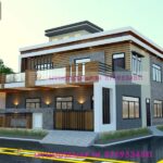 image of double floor 3d elevation design for house and best front color theme