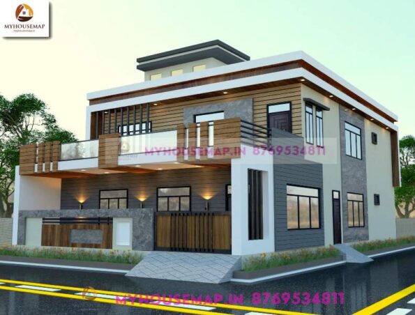 image of double floor 3d elevation design for house and best front color theme