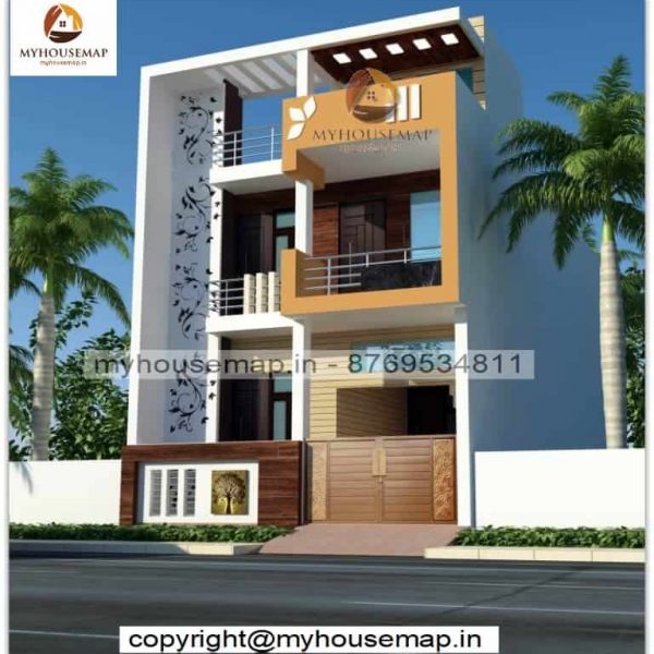 front elevation design duplex house with parking and CNC cutting