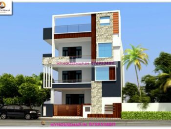 image of three floor house front exterior design and white, gray and brown color theme with perfect color theme