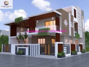image of Two story house elevation and unique front with perfect color theme.