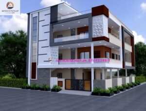 image of 3 storey house elevation and latest home front design with best color theme