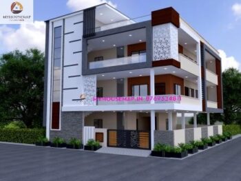 image of 3 storey house elevation and latest home front design with best color theme