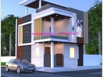 image of normal house front design with white, grey and yellow color theme